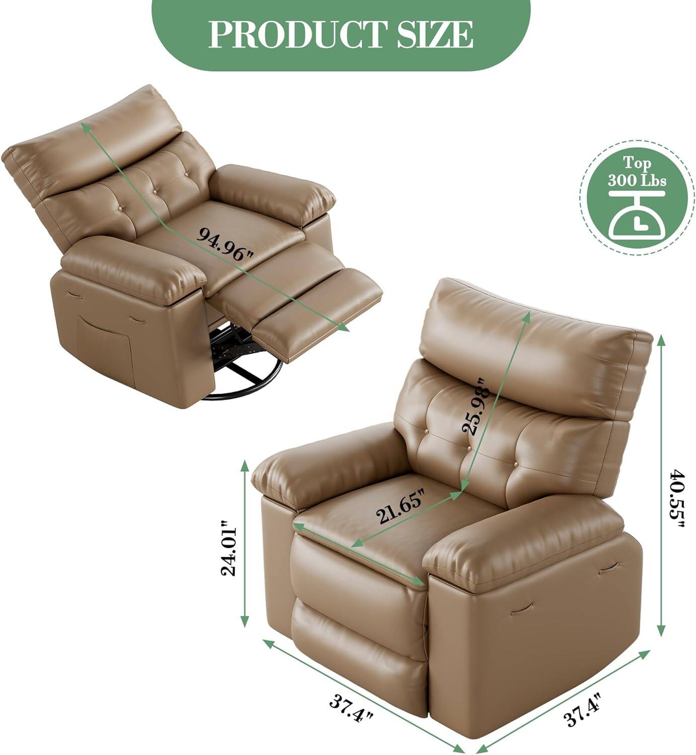 PRODUCT SIZE  
94.96"  
Top 300 Lbs  
24.01"  
25.98"  
21.65"  
40.55"  
37.4"  
37.4"