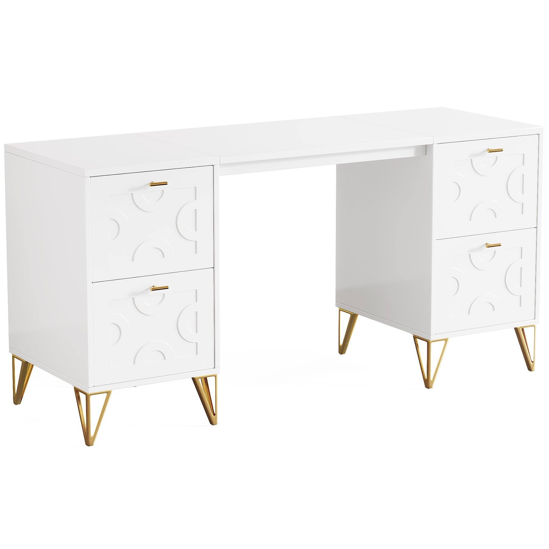 Alt View 2. Tribesigns - Office Executive Desk with Engineered Wood Construction, Storage Drawers, for Computer Work and Writing in Home Offices - White.
