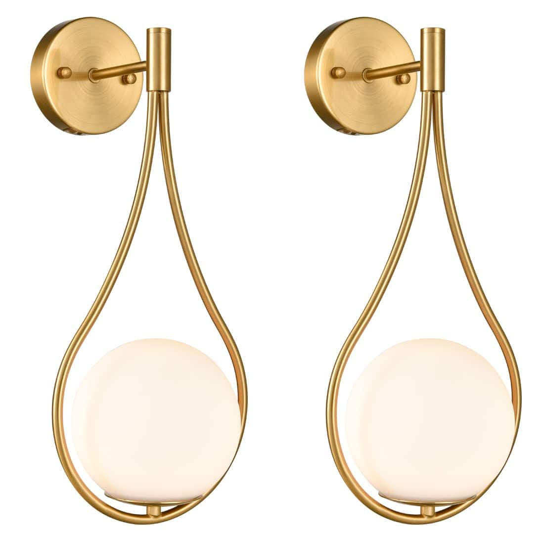 Front. MOOSE - Modern Wall Sconce Milk Globe Light Set of 2 - Gold.