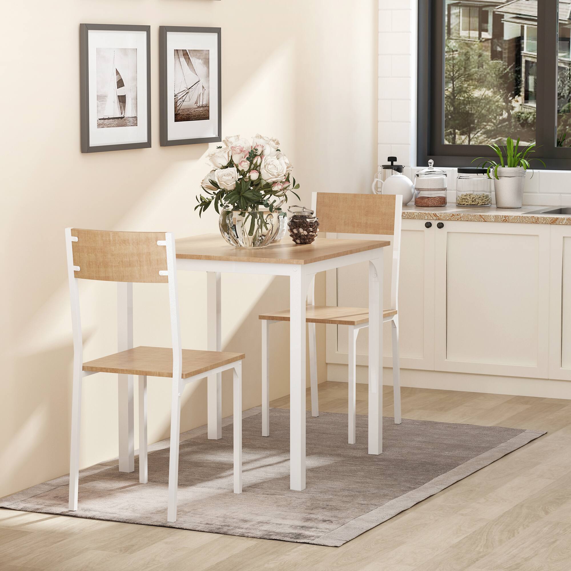 Alt View 1. Homcom - Wooden Square Dining Table Set with 1 Table and 2 Chairs and Sturdy Metal Frame for Small Space - White.