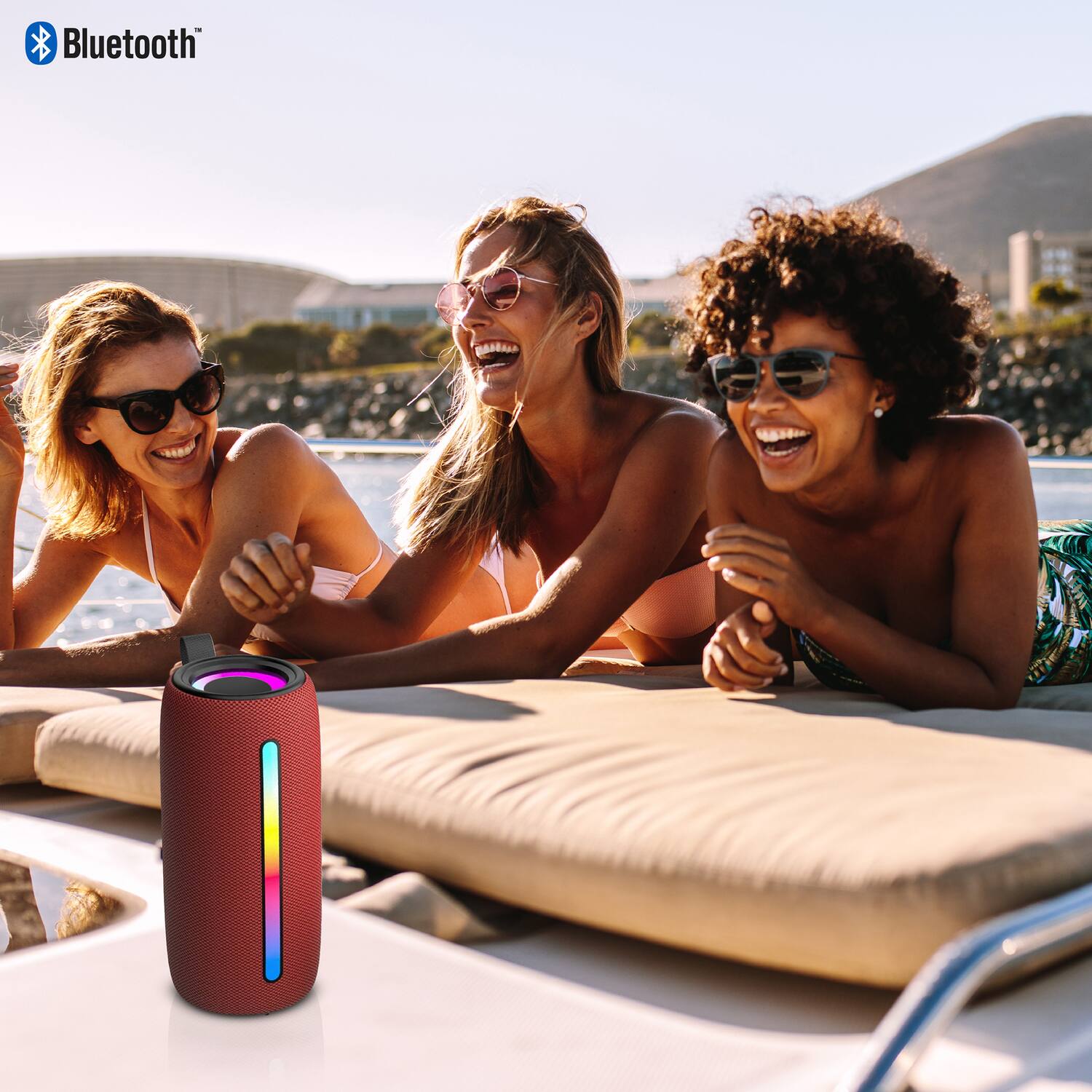 Back. RCA - 5W Bluetooth Speaker, TWS, Sound FX, USB/microSD/Aux, FM, 6 Hr Play Time - Red.
