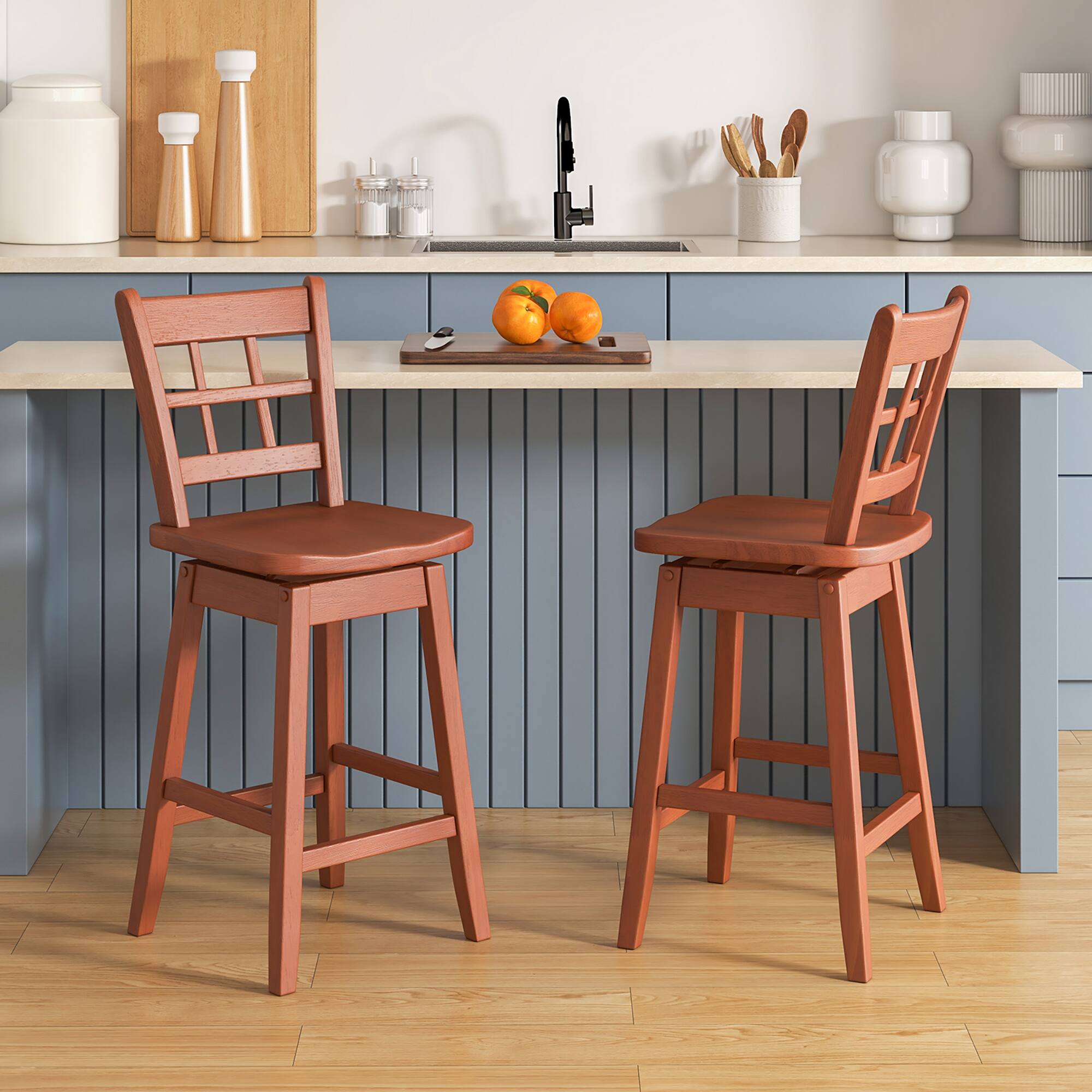 Alt View 3. Gymax - Gymax 2PCS 24.5 Inch Counter Height Bar Chairs Swivel Bar Stools w/ Hollow Backrest Walnut - Walnut.