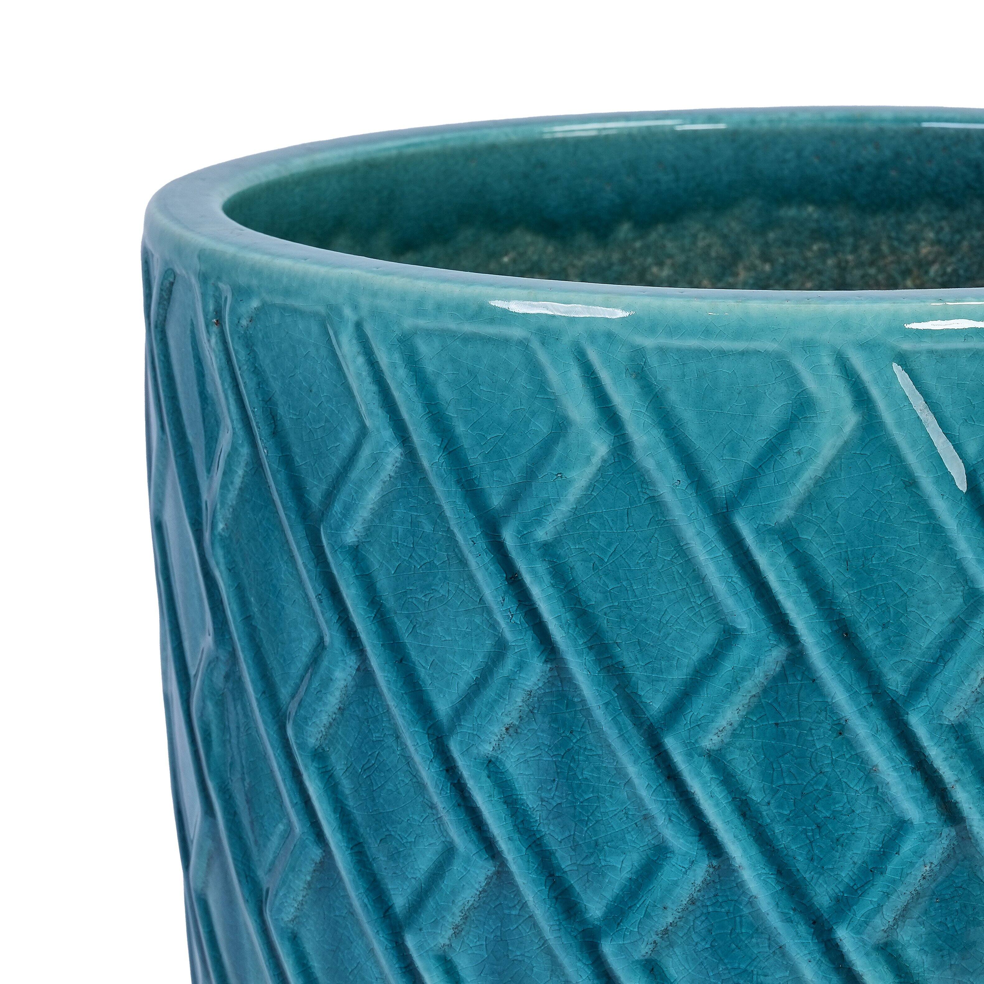 Alt View 10. Loheer - Loheer Large Ceramic Planter, Handmade Teal Ceramic Flower Pot with Drainage, Tall Indoor Outdoor Front Door Pot.