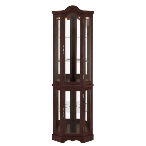 Alt View 6. LUCKY ONE - Freestanding Corner Curio Cabinet with Tempered Glass Shelves LED Light Display for Living Room Decor - Cherry.