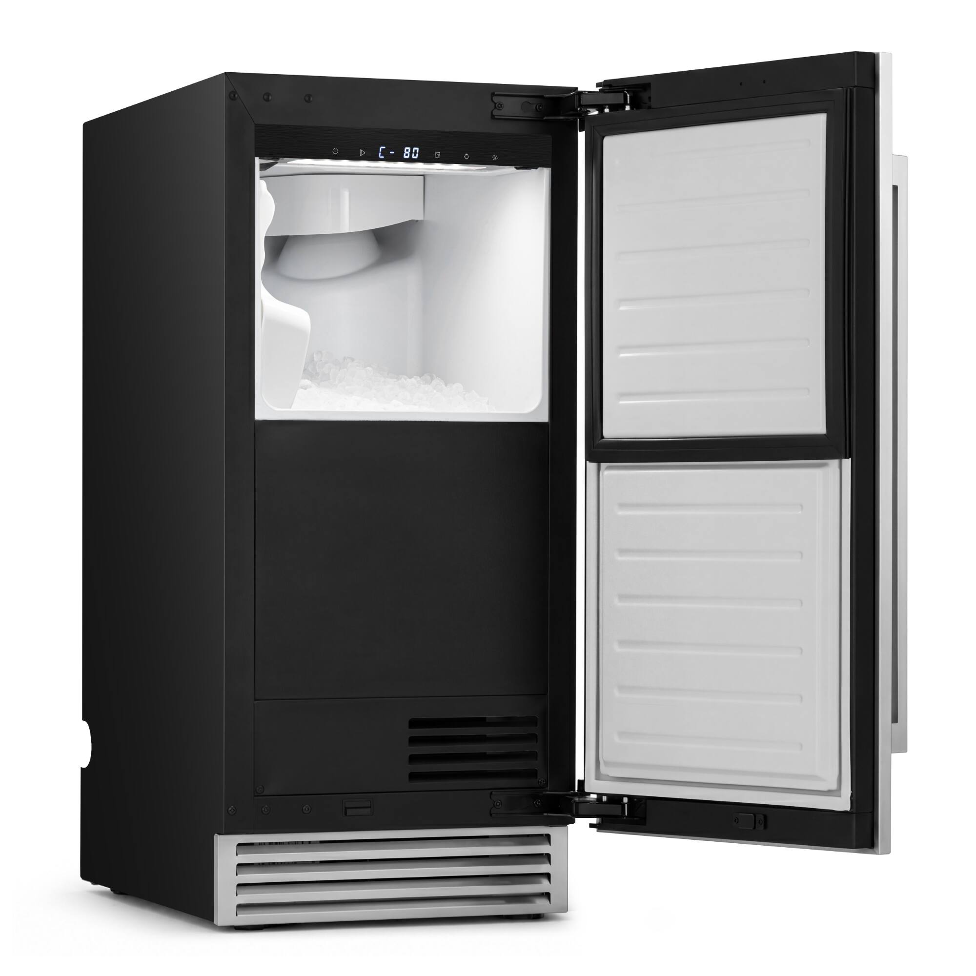 Back. Ca'Lefort - 15 Inch Panel Ready Nugget Ice Maker, Built-In, 33 Lbs, Under Counter Ice Machine, Reversible Door - Stainless Steel.