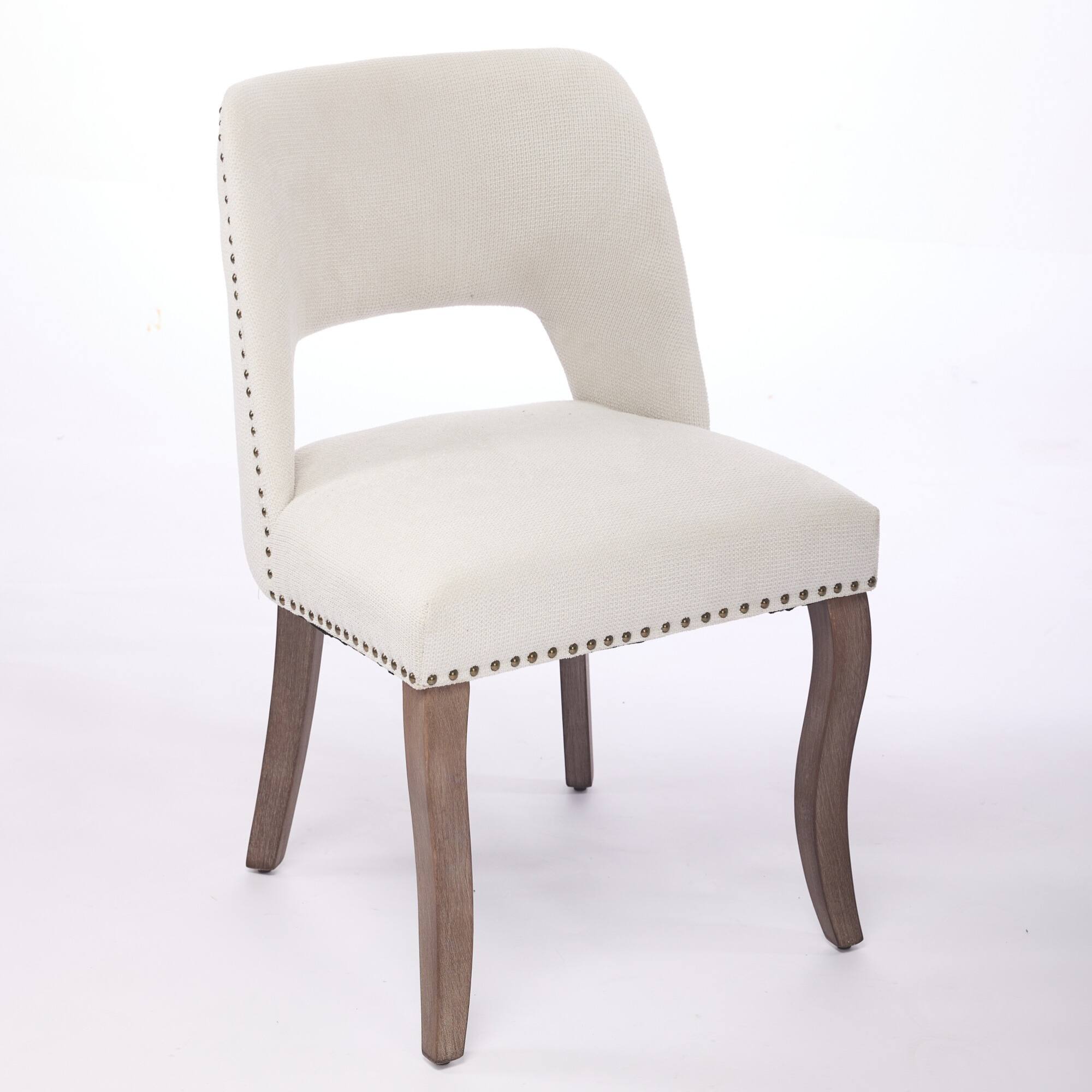 Alt View 1. GOODSILO - Modern Fabric Upholstered Dining Chairs Set of Two with Curved Backrest and Solid Wood Legs - Beige.