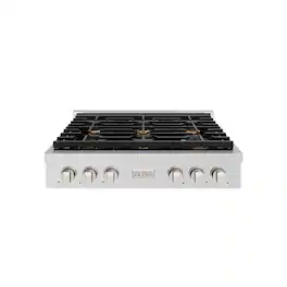 ZLINE - 36 in. Paramount Gas Rangetop with 6 Brass Burners and Porcelain Cooktop (SRT-BR-36) - Stainless Steel