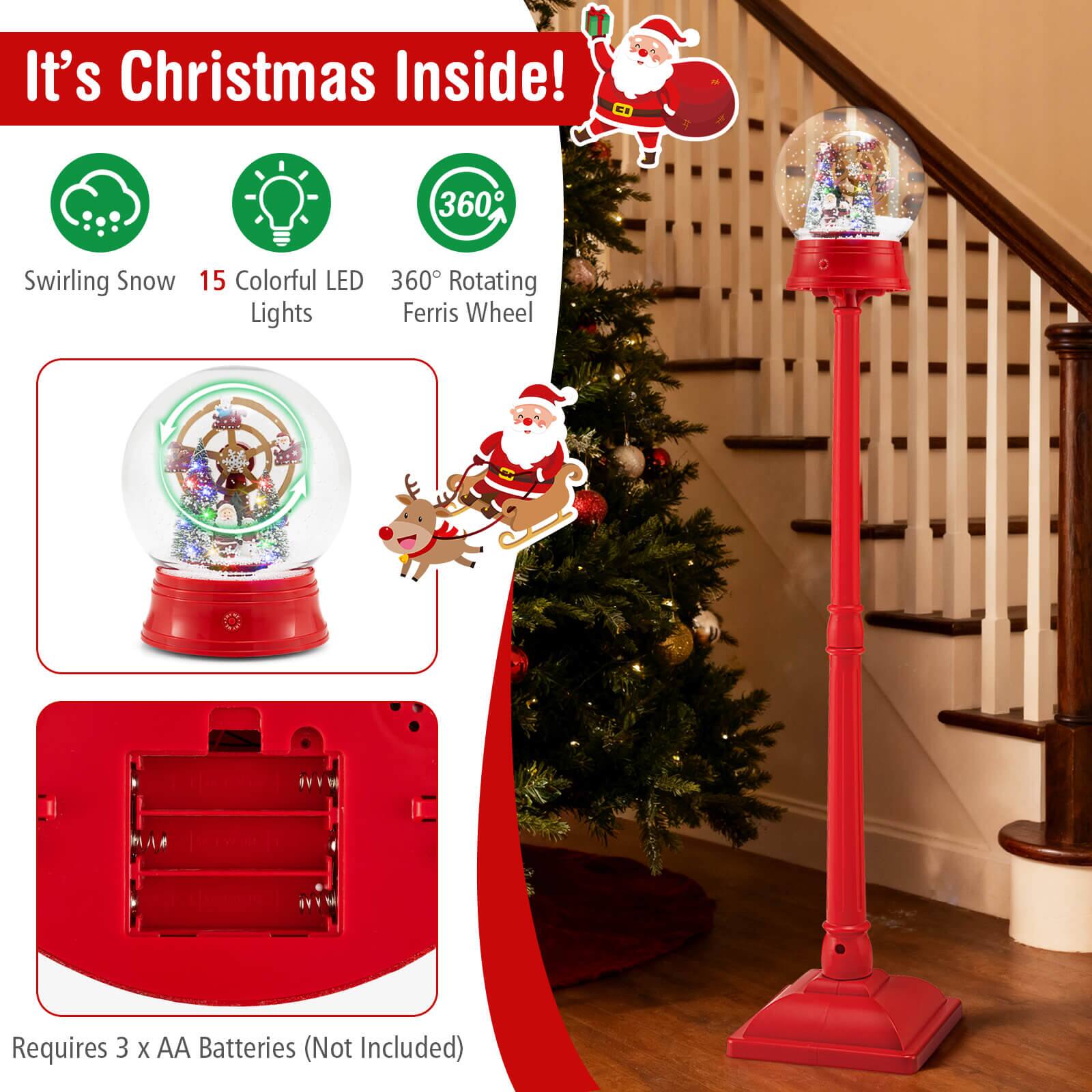 It's Christmas Inside!

- Swirling Snow
- 15 Colorful LED Lights
- 360° Rotating Ferris Wheel

Requires 3 x AA Batteries (Not Included)