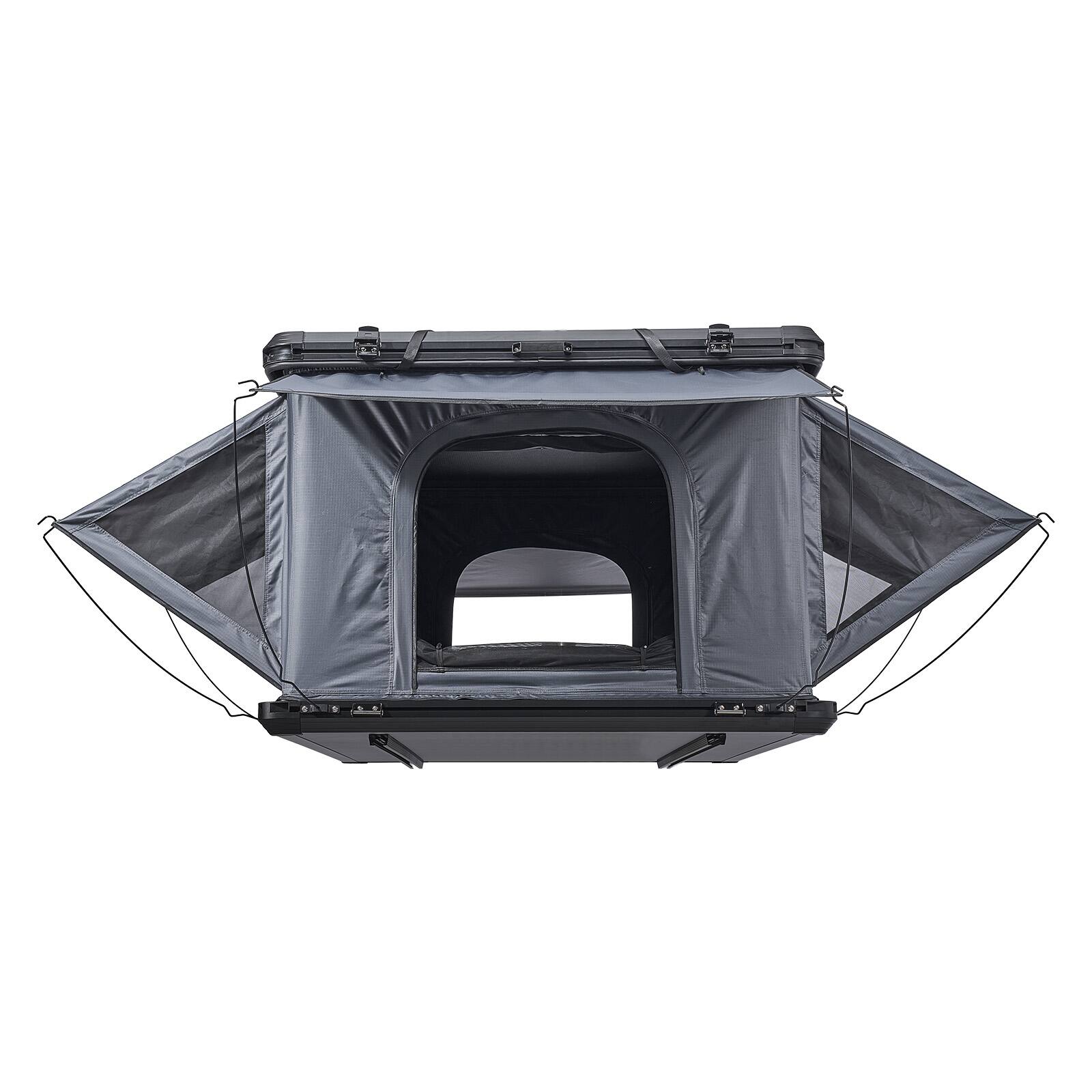 Alt View 5. VEVOR - Rooftop Tent Hard Shell,2-3 Person Aluminum Roof Top Tent Hardshell with Tri-Color LED Light, Thick Mattress & 2 Windows - Black+Gray.