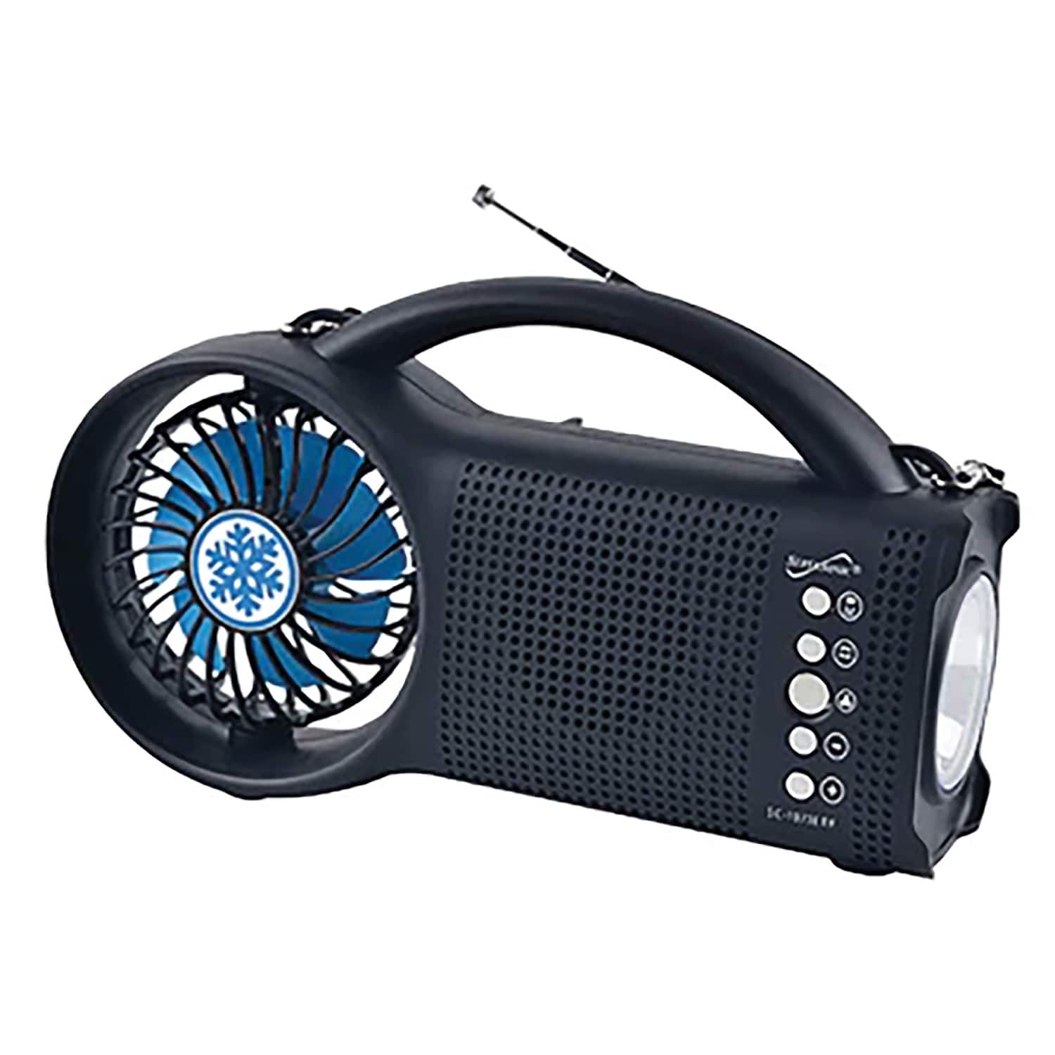 Supersonic - Sc-1073er Portable Bluetooth Solar-powered Speaker With Fm Radio, Led Torch Light, And Fan, Sc-1073erf - Black