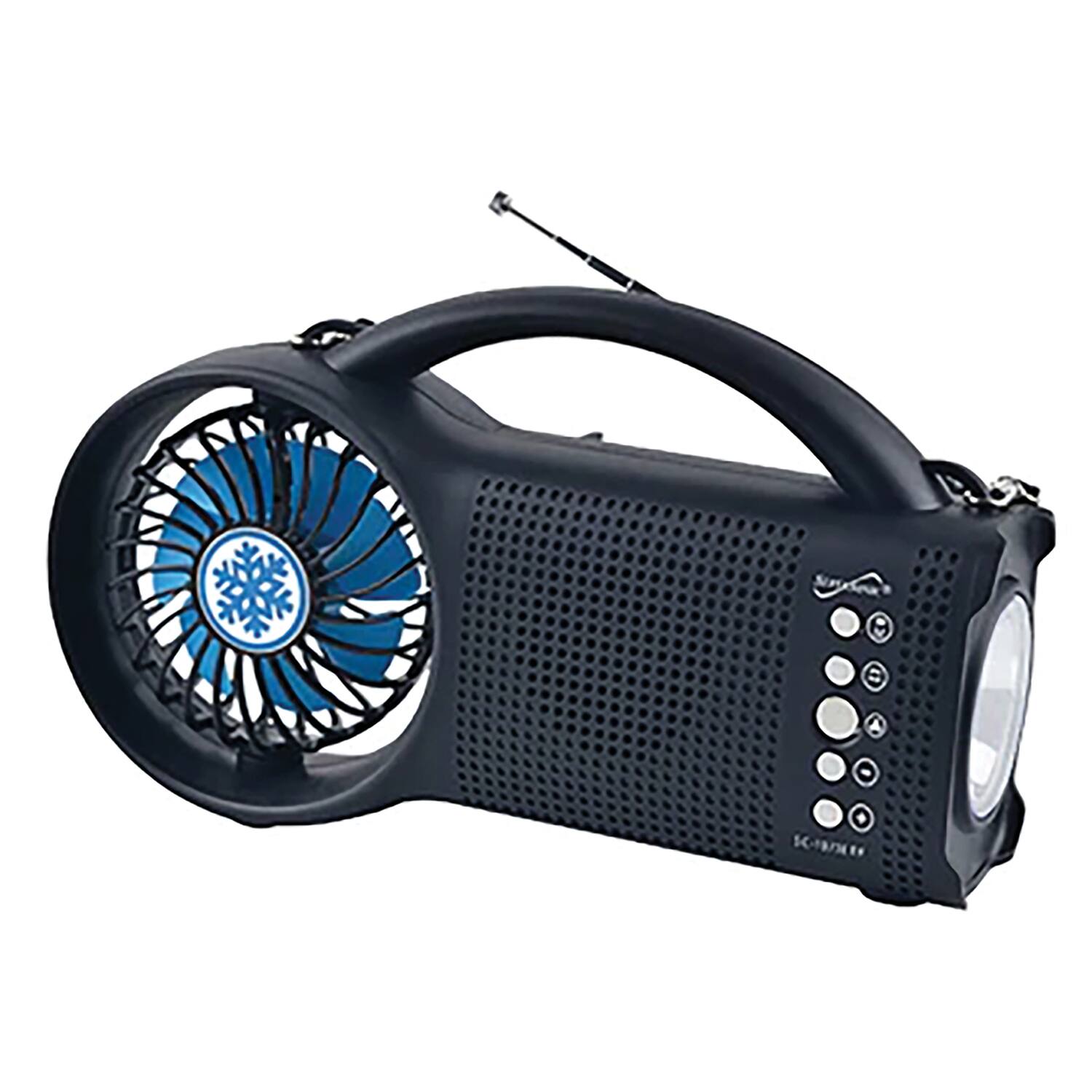 Front. Supersonic - Supersonic Sc-1073er Portable Bluetooth Solar-powered Speaker With Fm Radio, Led Torch Light, And Fan, Black, Sc-1073erf - Black.