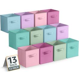 Sorbus - 13 Inch Storage Bins, Sturdy Collapsible Fabric Storage Cubes w/ Handle, 12 Foldable Baskets for Organizing - Pastel Combo