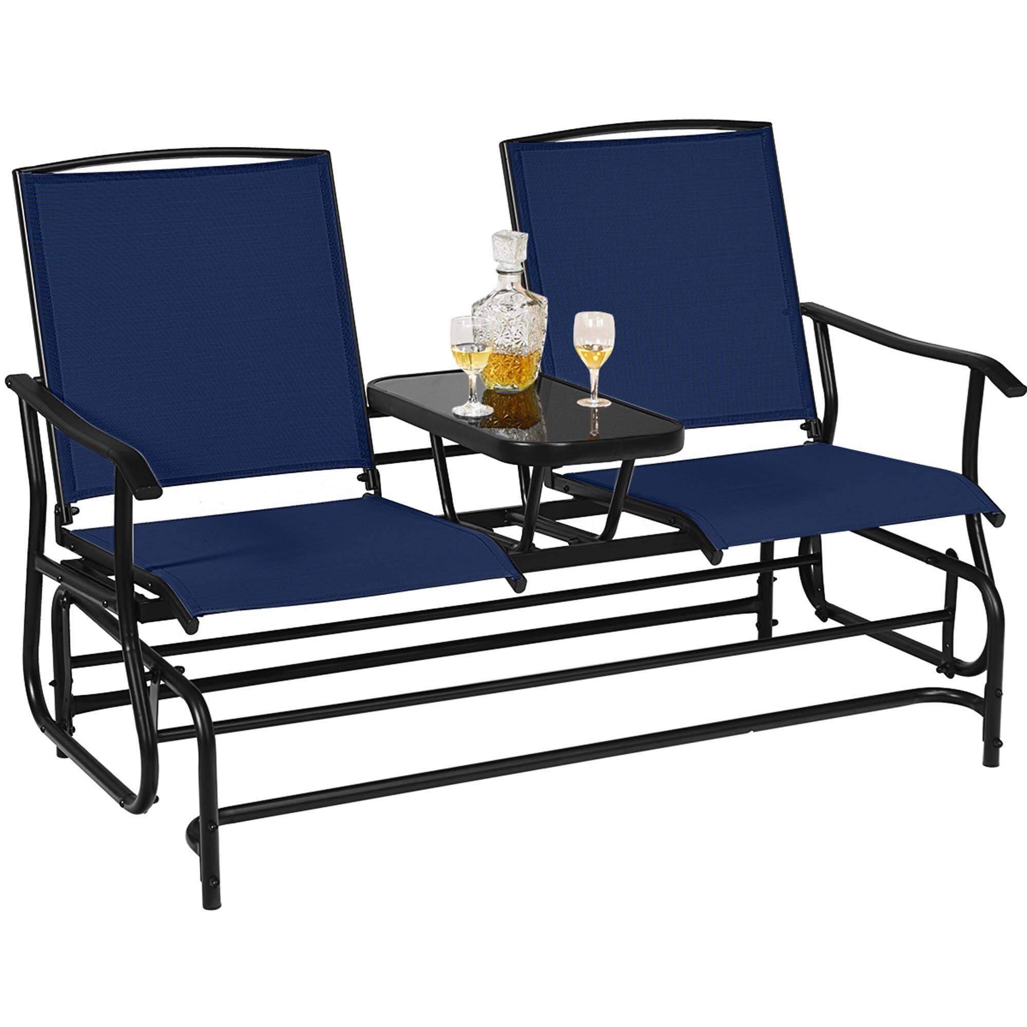 Left. Costway - 2 Person Outdoor Patio Double Glider Chair Loveseat Rocking - Navy.