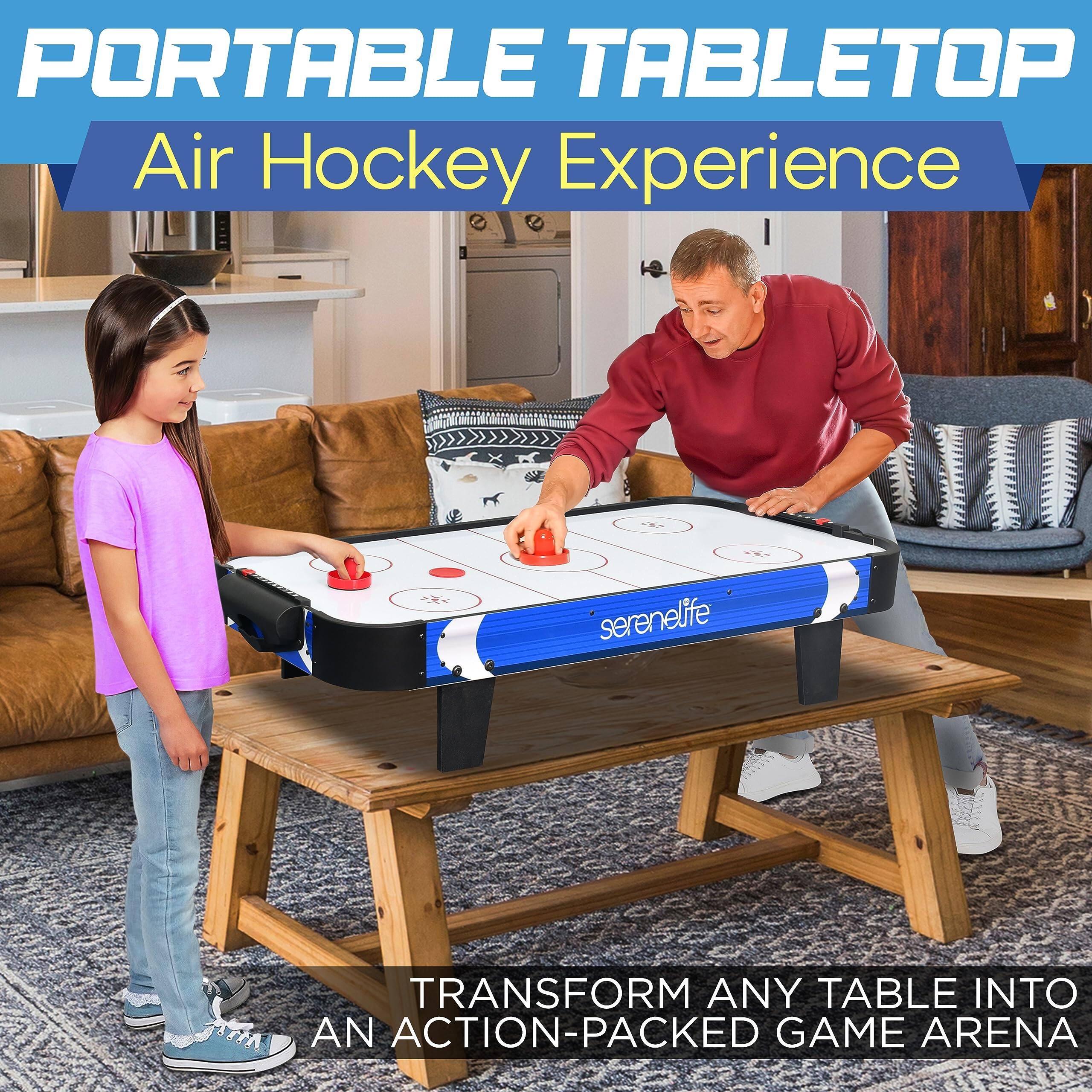 PORTABLE TABLETOP Air Hockey Experience  
serenelife  
TRANSFORM ANY TABLE INTO AN ACTION-PACKED GAME ARENA