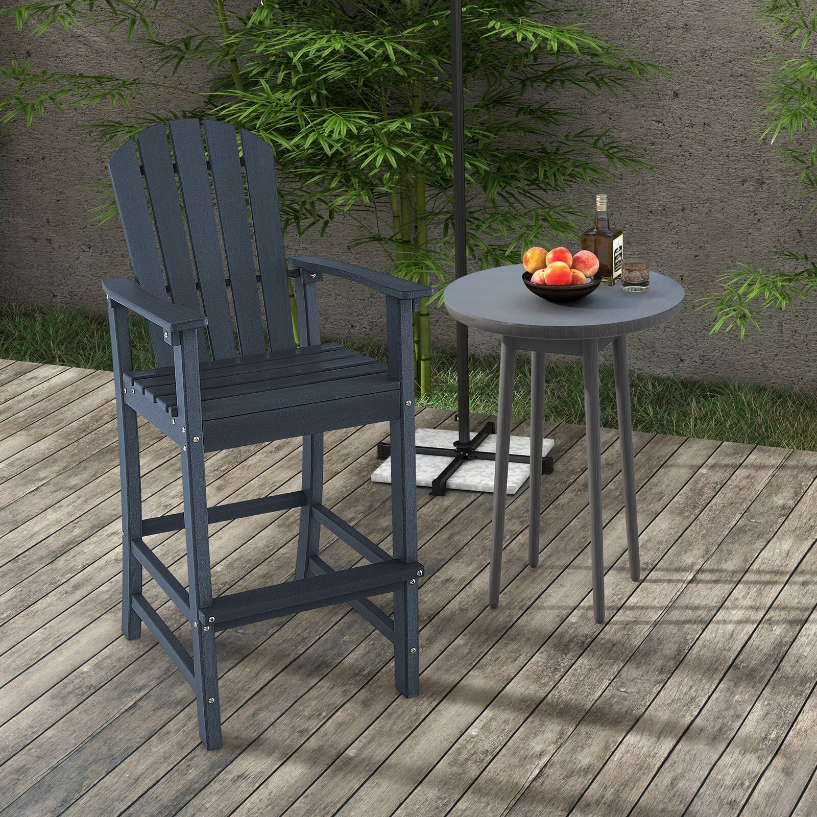 Alt View 5. Gymax - Gymax Set Of 2 Outdoor HDPE Bar Height Stool Patio Tall Chair Armrest Footrest All Weather Navy - Navy.