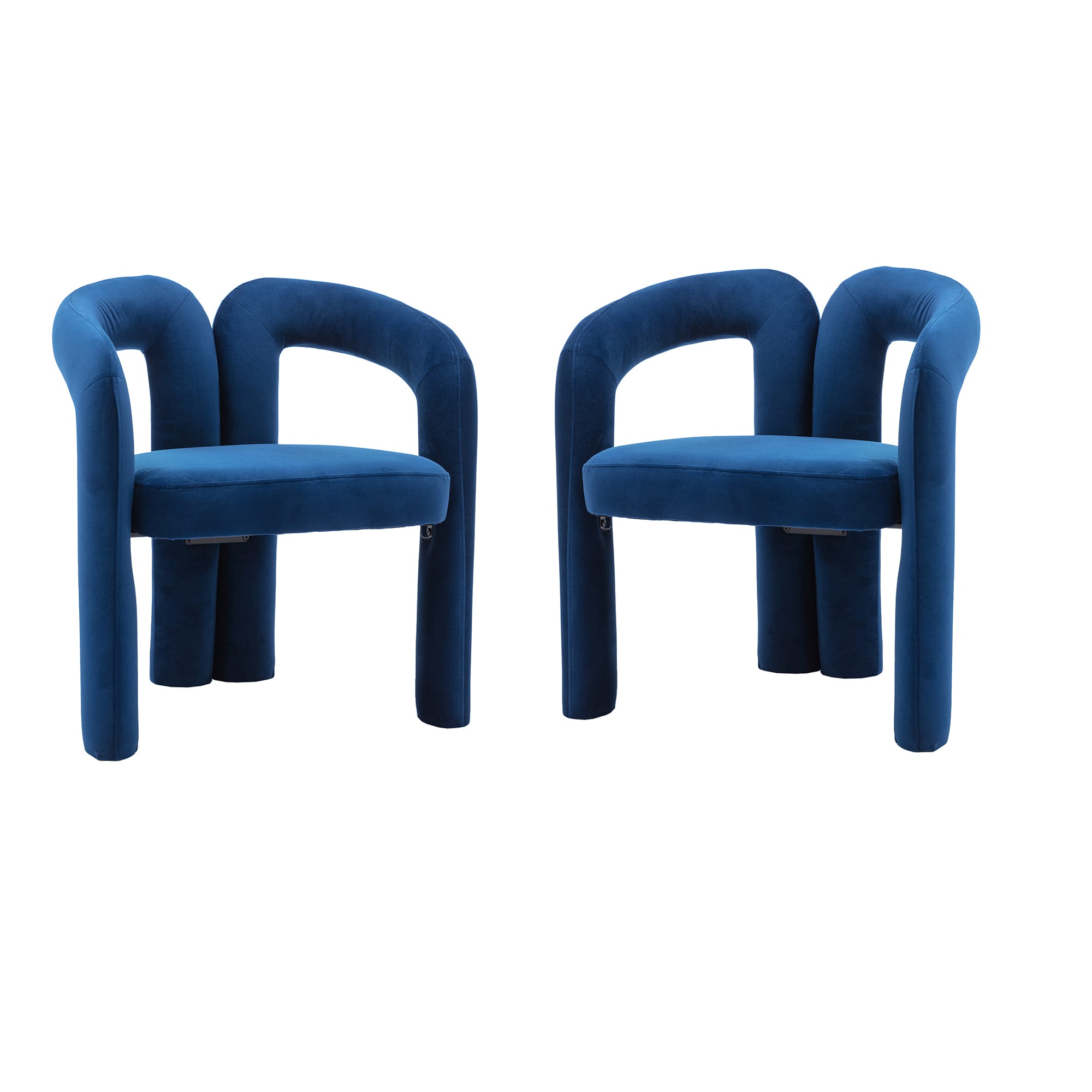 Trinkets Crazed - Modern Barrel Dining Chairs Set of 2, Velvet Fabric Upholstered Kitchen Accent Chairs with Arms/Open Back - Navy