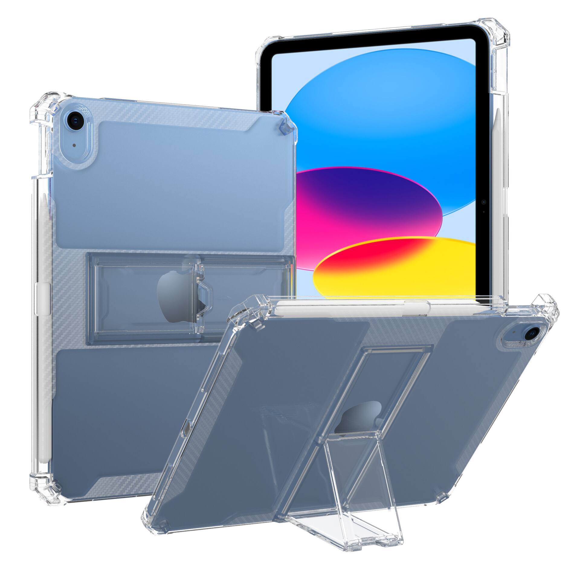 Angle. Dteck - Rugged Clear Case For Apple iPad 11th(A16) 2025 /10th 2022 Sturdy Kickstand Pencil Holder Non-Yellowing Slim Cover - Clear.