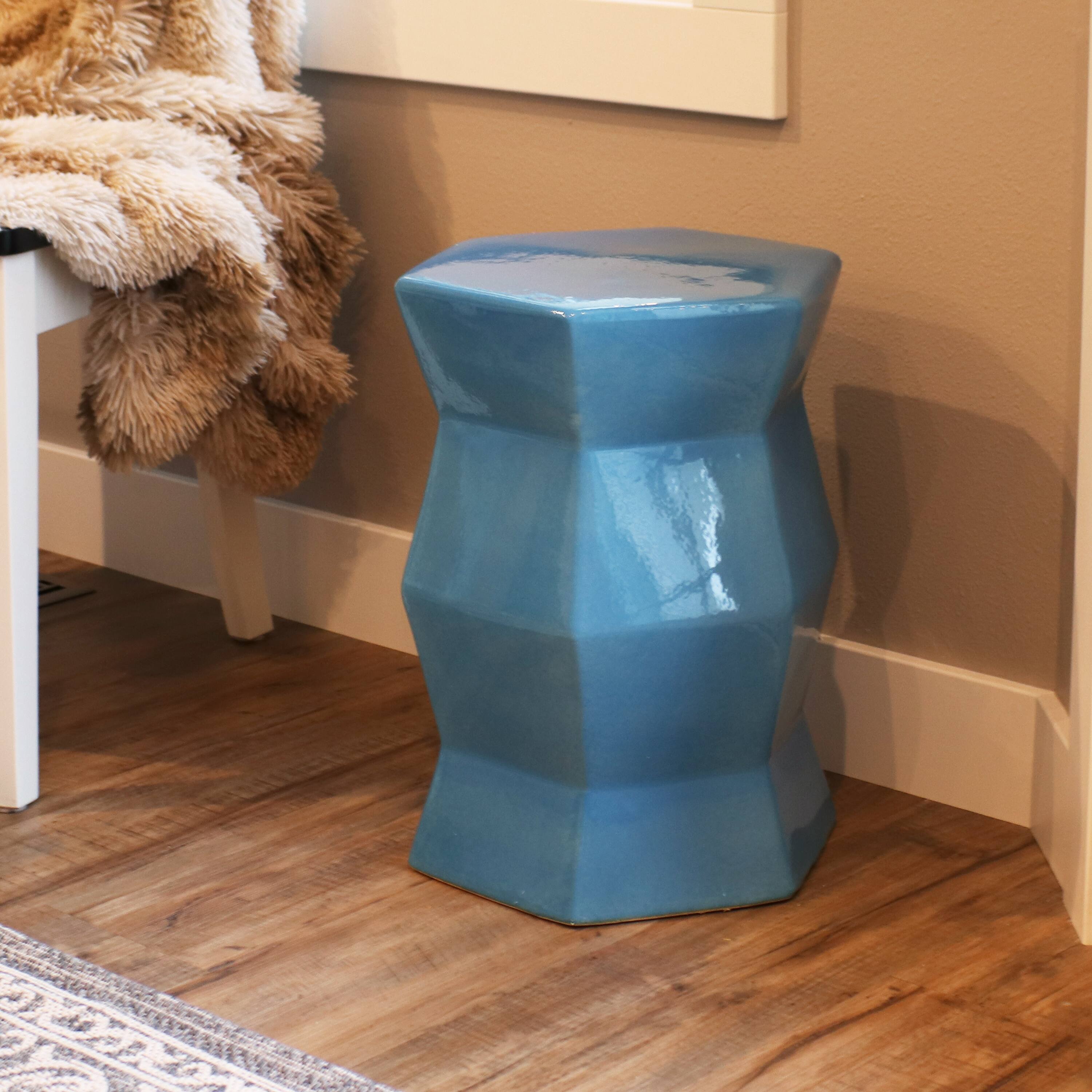 Alt View 3. Sunnydaze - 17.25 in Moderno Geometric Glaze Ceramic Garden Stool - Moonstone.