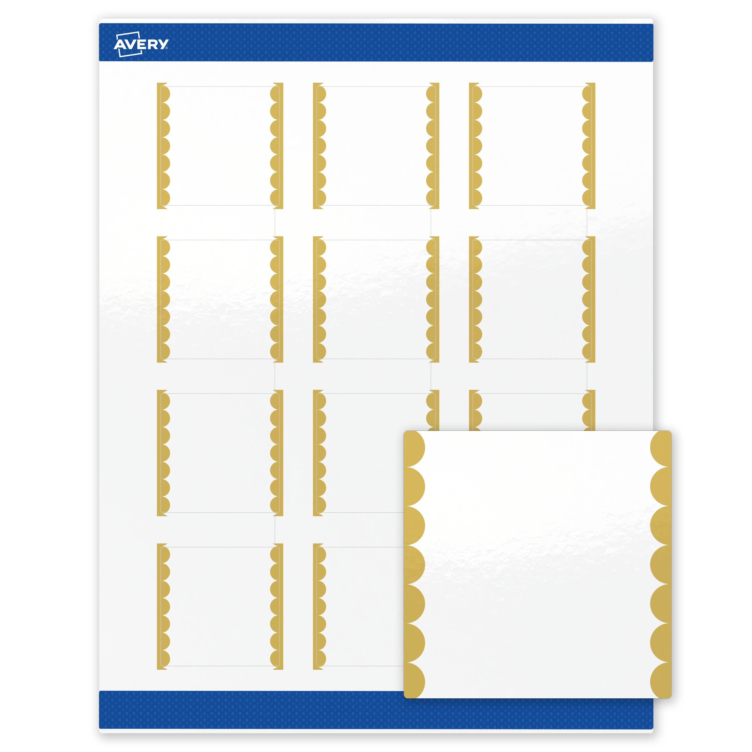 Front. Avery - Avery Labels, 2" x 2", Glossy White, Gold Dots Edge - White.