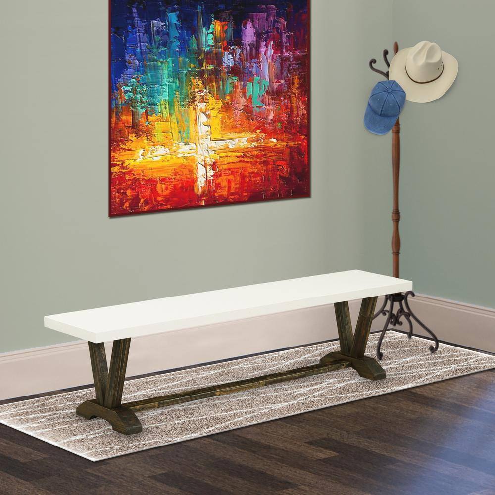 Back. East West Furniture - V-Style Modern Dinette Bench with Wooden Seat - White.