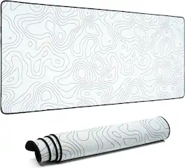 Womier - Topographic map XXL Mousepad Rubber mat Desk pad Gaming Extended Stitched Non-Slip Base Waterproof Laptop PC - White