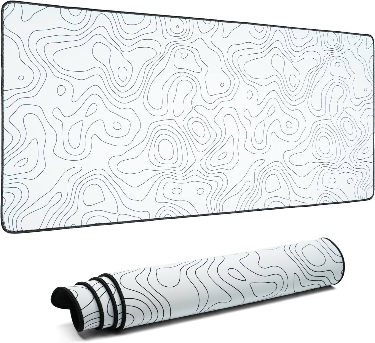 Front. Womier - Womier Topographic map XXL Mousepad Rubber mat Desk pad Gaming Extended Stitched Non-Slip Base Waterproof Laptop PC - White.