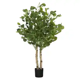 Maia Shop - Artificial Eucalyptus Tree 3.5' Tall, Fake Tree w/Natural Wood Trunk - Green