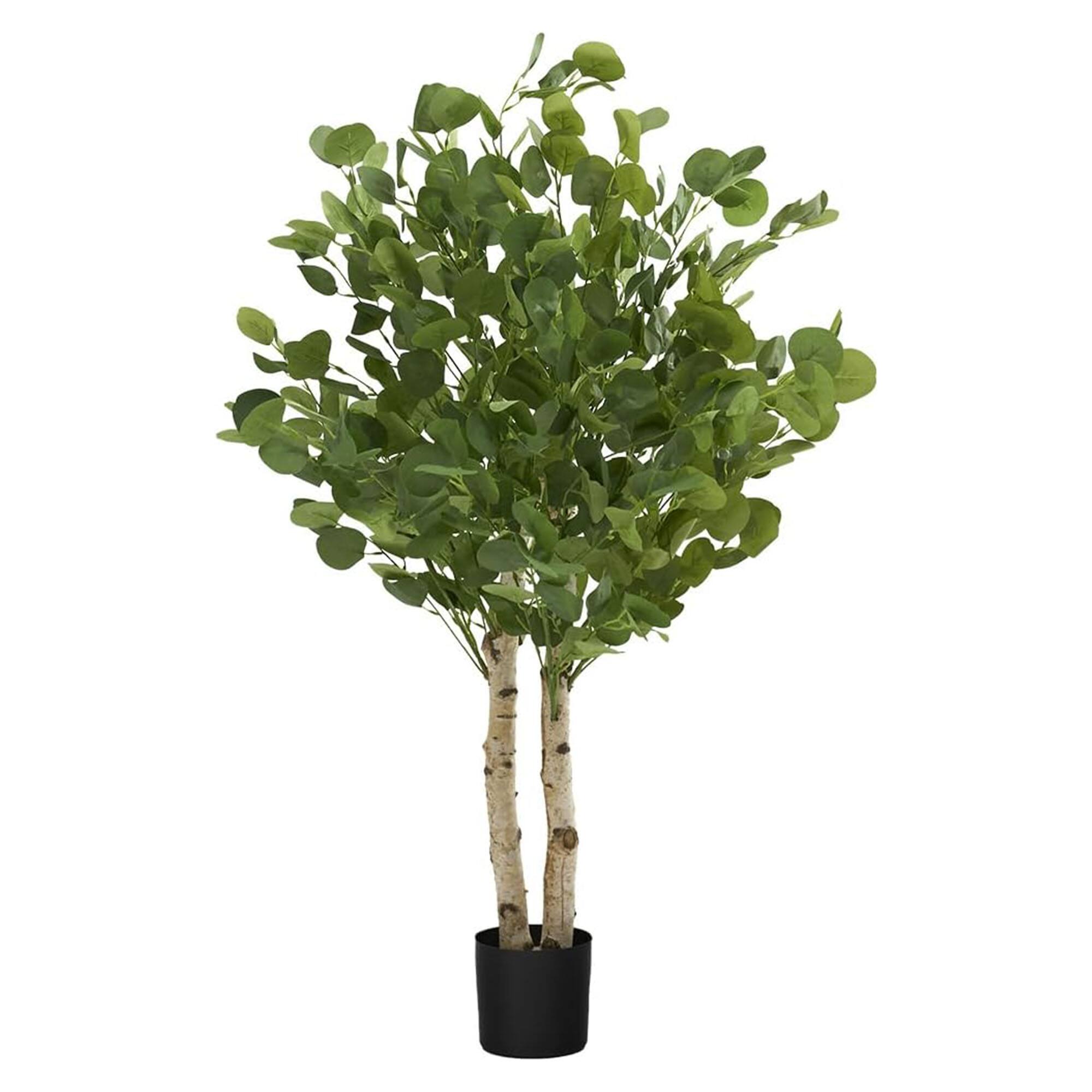 Front. Maia Shop - Maia Shop Artificial Eucalyptus Tree 3.5' Tall, Fake Tree w/Natural Wood Trunk - Green.