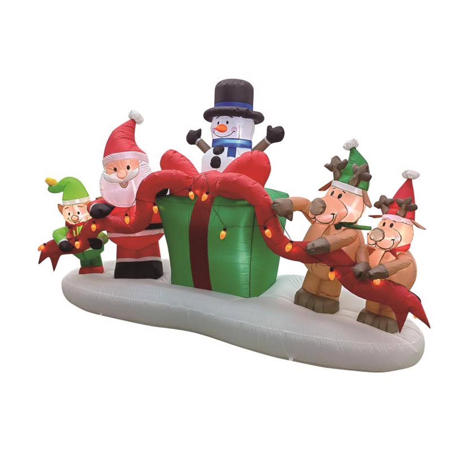 Angle. Celebrations - Celebrations Santa with Elf, Snowman, Deer and Presents 8 ft. Inflatable - Multicolored.