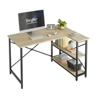 Bestier 47inch Small L Shaped Desk with Storage Shelves Corner Gaming Computer Desk - light OAK - Front_Zoom