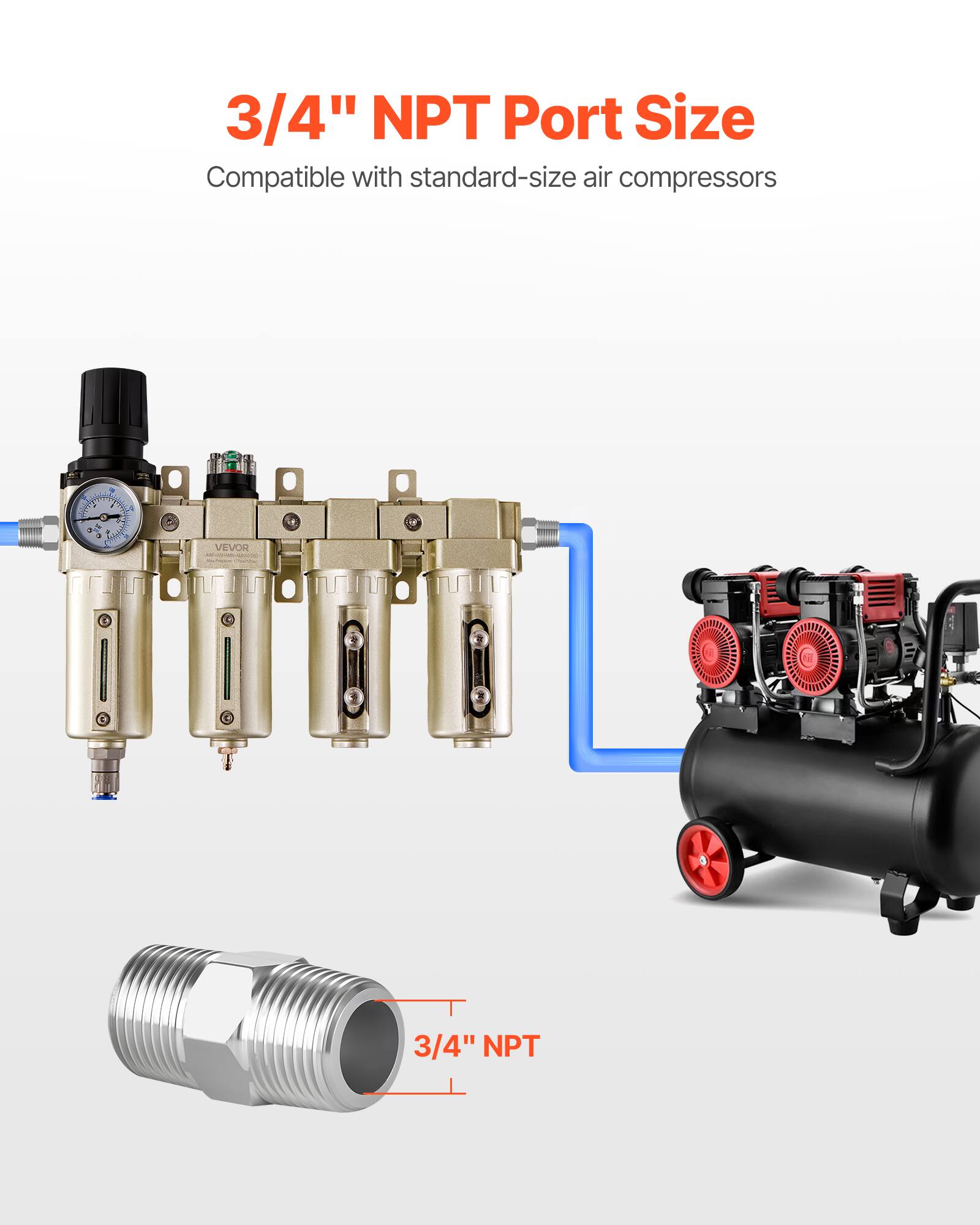 3/4" NPT Port Size  
Compatible with standard-size air compressors