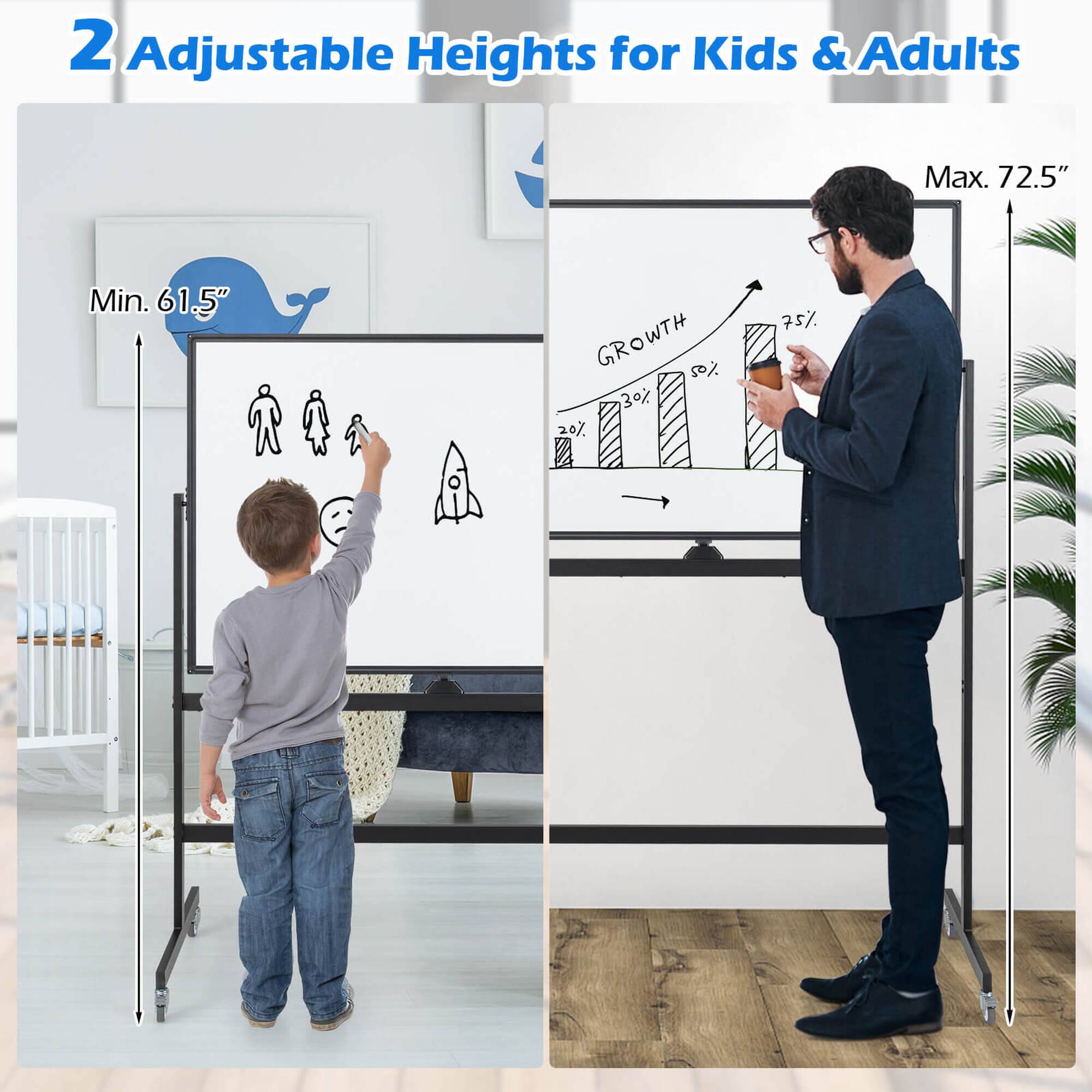 2 Adjustable Heights for Kids & Adults: Max. 72.5" Min. 61.5" Growth: 30 20% 75%