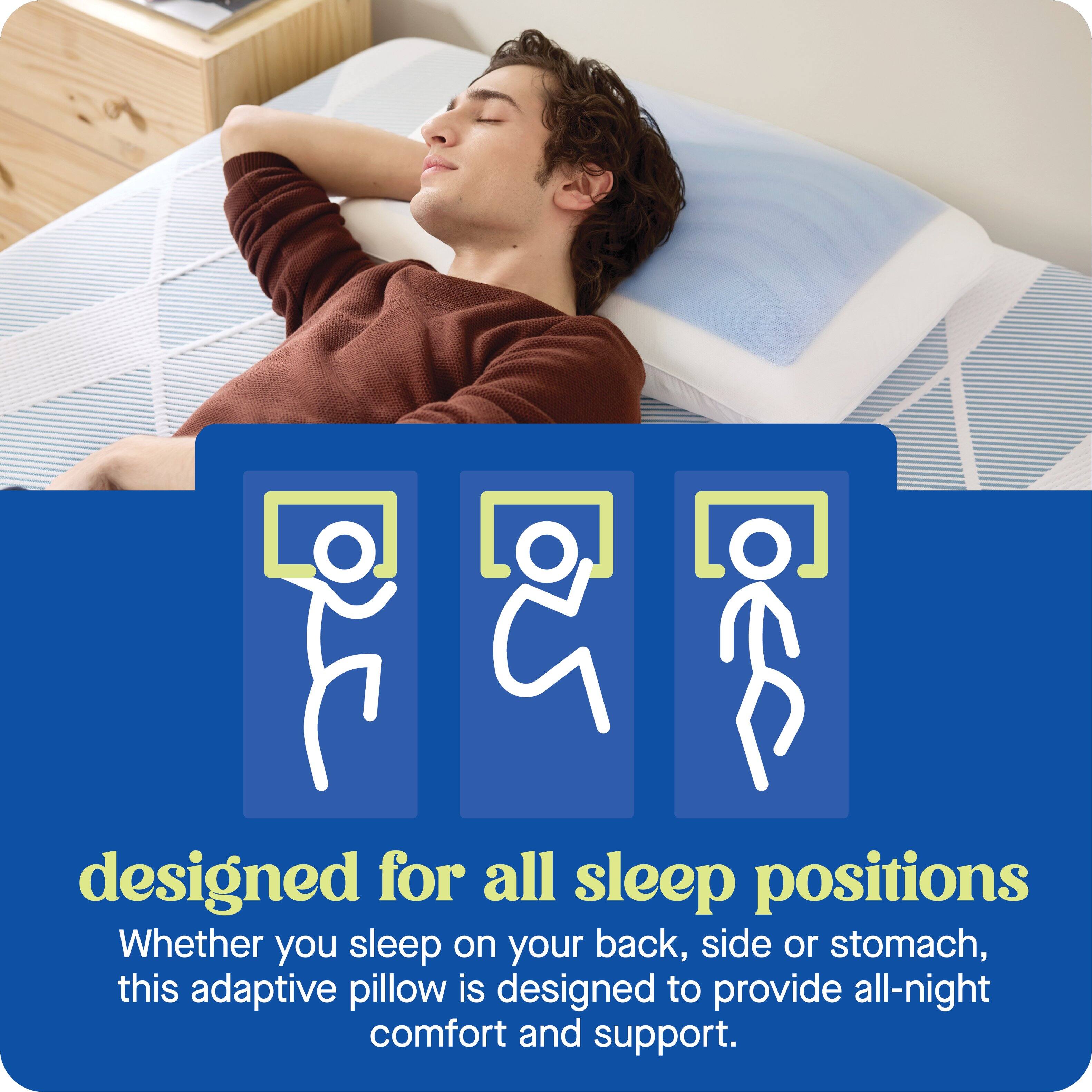 designed for all sleep positions  
Whether you sleep on your back, side or stomach, this adaptive pillow is designed to provide all-night comfort and support.