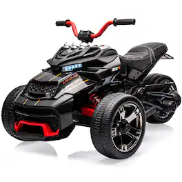 GARVEE - 12V 3-Wheel Kids Ride On Truck, Electric Vehicle w/2×55W Motors, Remote Control, 7MPH Speed, LED Lights & Music - Black