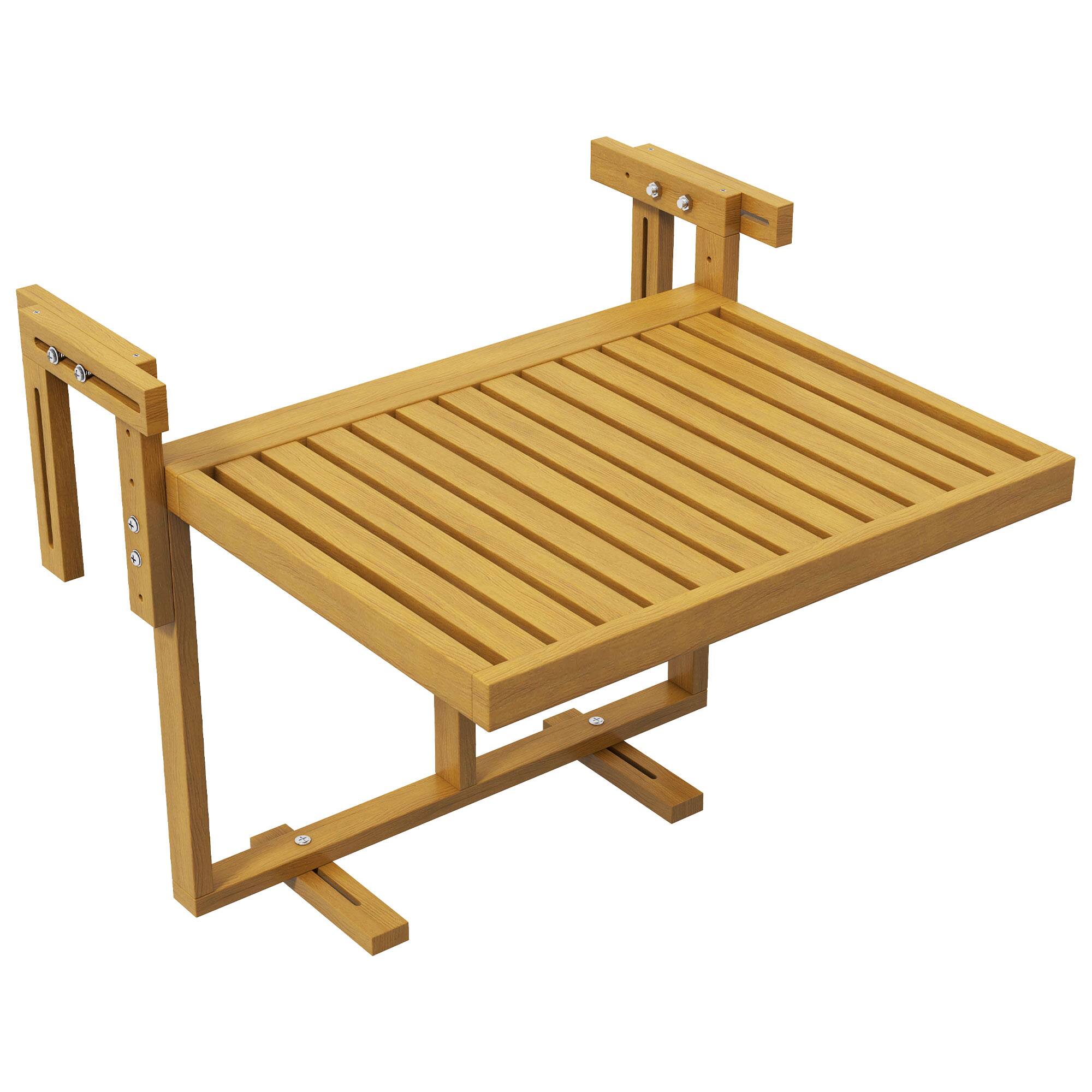 Front. Outsunny - Balcony Railing Table, Outdoor Folding Hanging Table / Desk, Space Saving 4 Height Adjustable Wood Balcony Bar Table - Natural Wood.