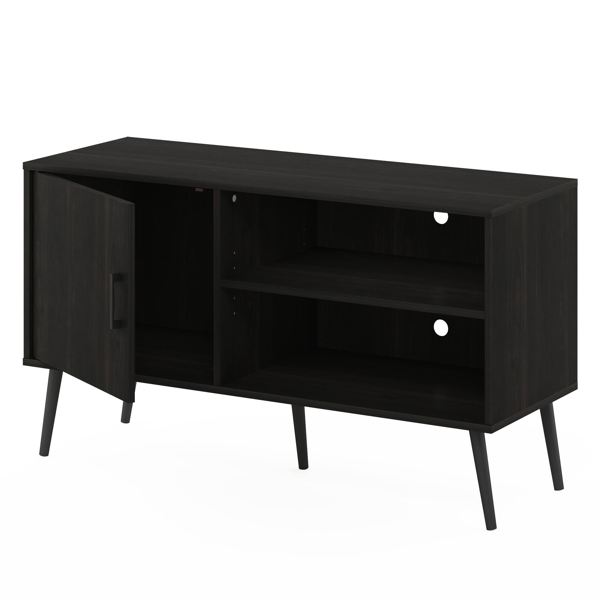 Alt View 3. Furinno - Claude Mid Century Style TV Stand with Wood Legs, One Cabinet Two Shelves - Espresso.