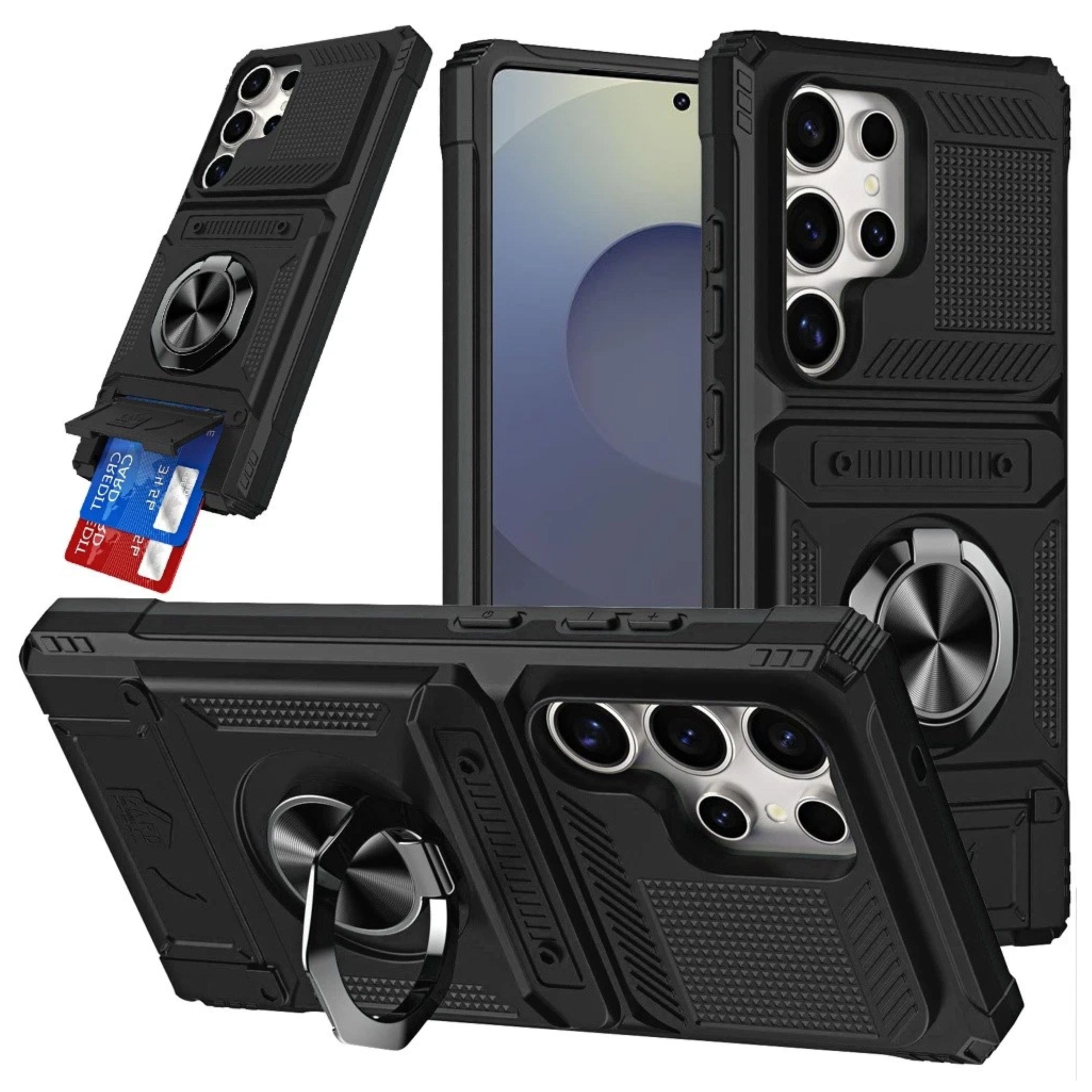 Kitcheniva - Rugged 2x Card Holder Case With Metal Ring With Tempered Glass For Samsung Galaxy S26 Ultra - Black price history on PriceWatchPro