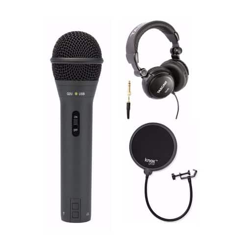 Samson - Q2U Black Handheld Dynamic USB Microphone with Pop Filter and Headphones