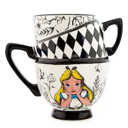 Disney - Alice in Wonderland Monochrome Stacked Teacups Sculpted Ceramic Mug - Black