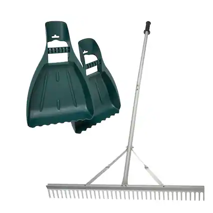 Front. Pure Garden - Metal Leaf Rake and Leaf Scoops Set.