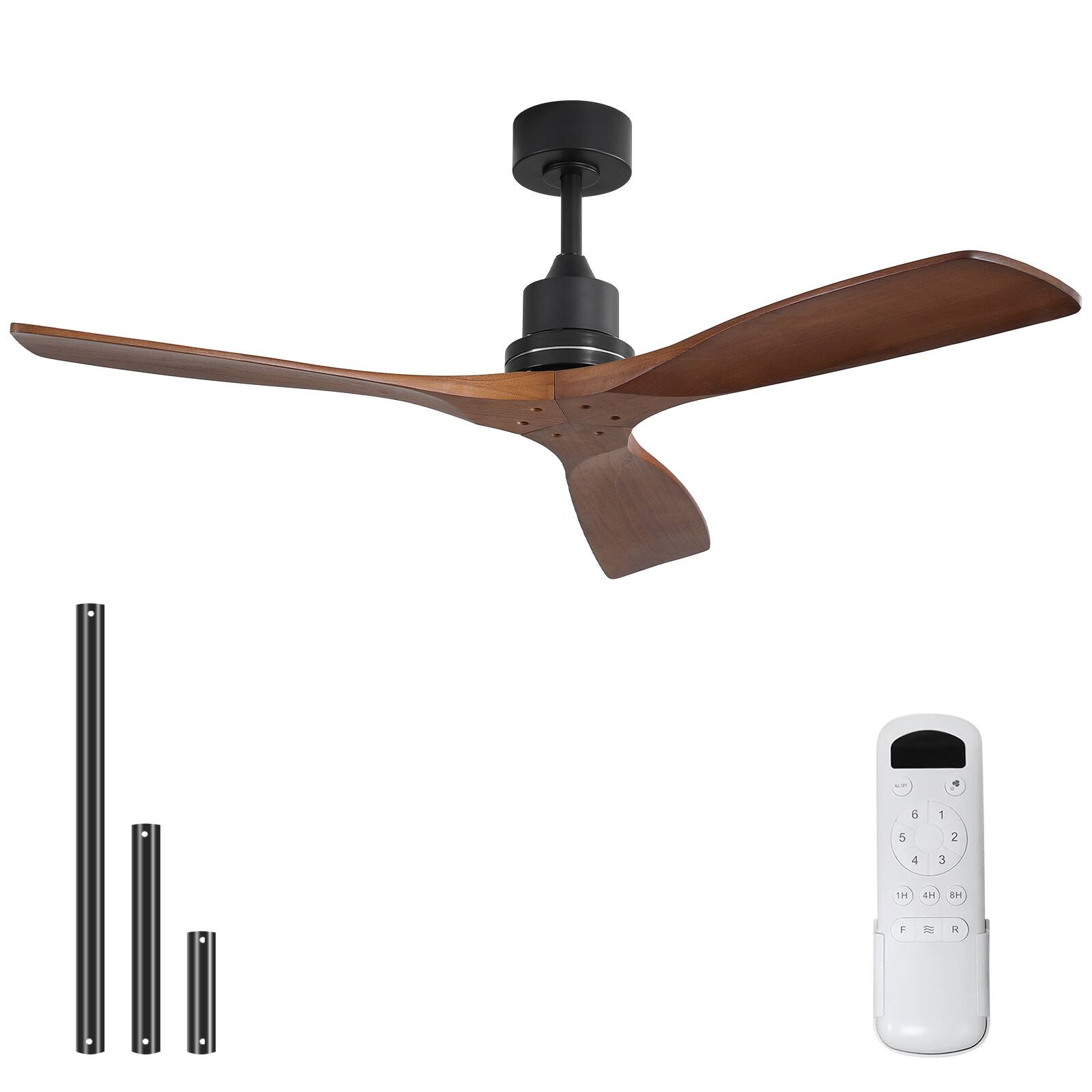 Alt View 3. Sofucor - 52'' Solid Wood Ceiling Fans No Light-Outdoor Ceiling Fan with Remote Reversible DC for Bedroom Indoor Patios Farmhouse - Black-Walnut Wood.