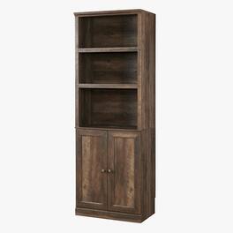 Spaco - 1 Door Bookshelf with USB Port, Rustic Brown Bookcase with 3 Open Shelves and File Cabinet, Modern Storage - White