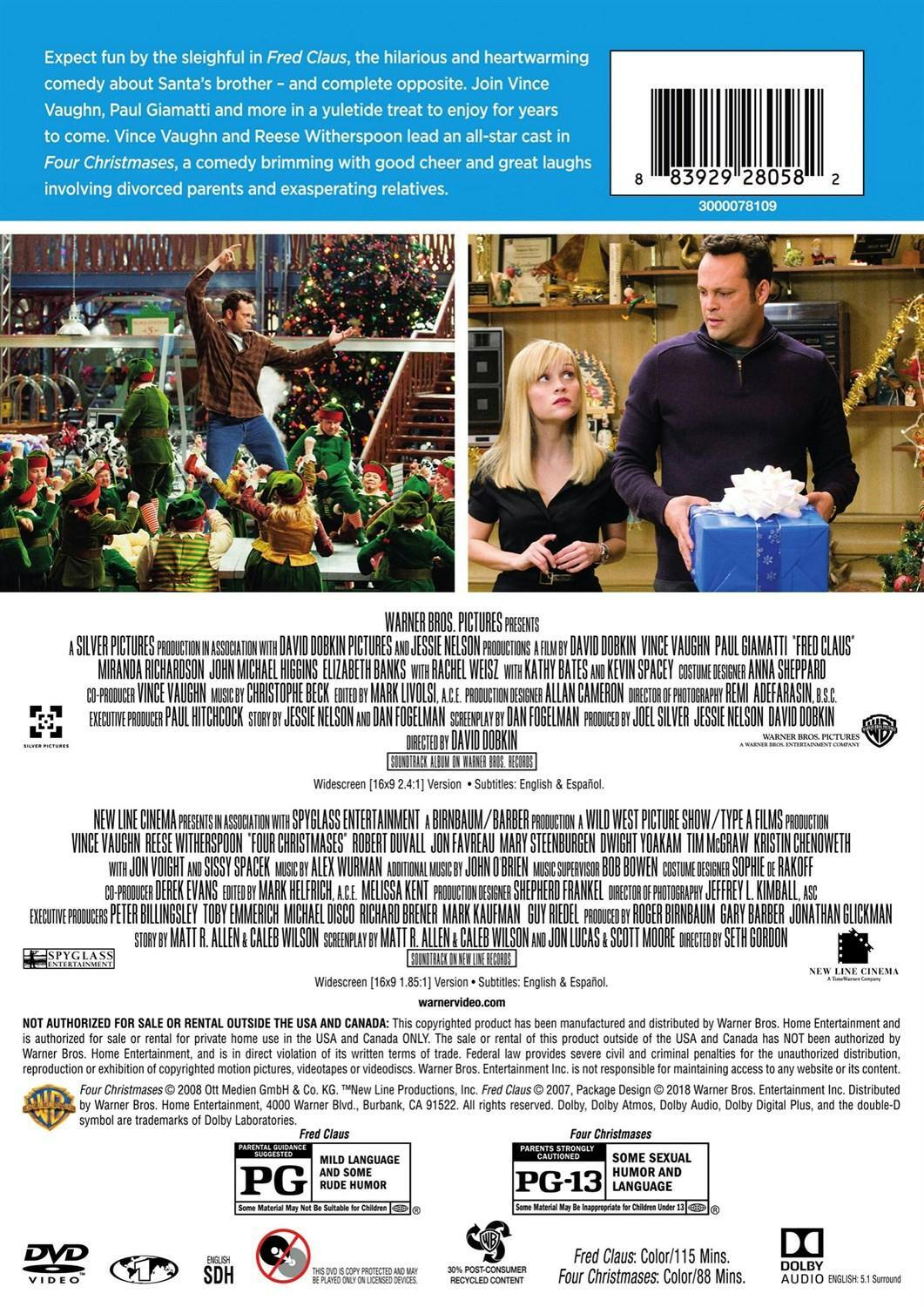 Back. Fred Claus/Four Christmasses (DVD Double Feature) [DVD].
