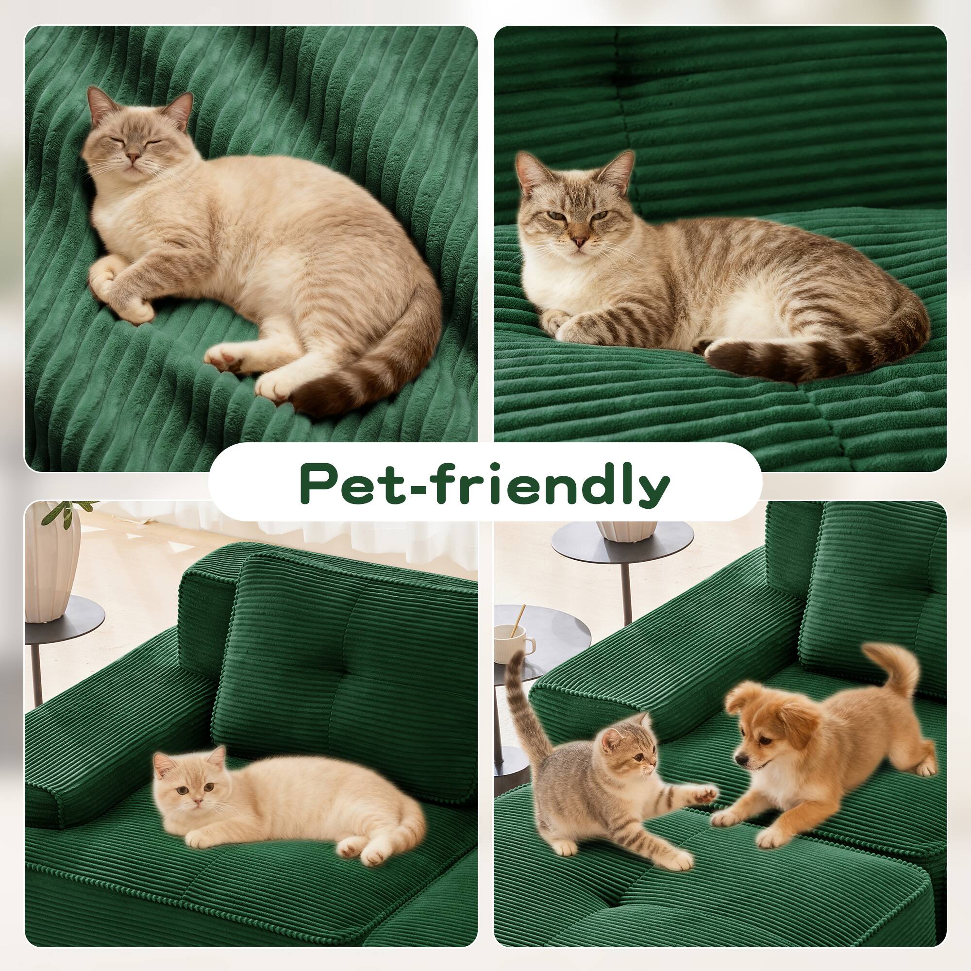 Alt View 7. LOVMOR - 4 Seater Corduroy Modular Sectional Couch Deep Seat No Assembly Compressed Pack Anti Slip Tufted For Soft Home - Green.