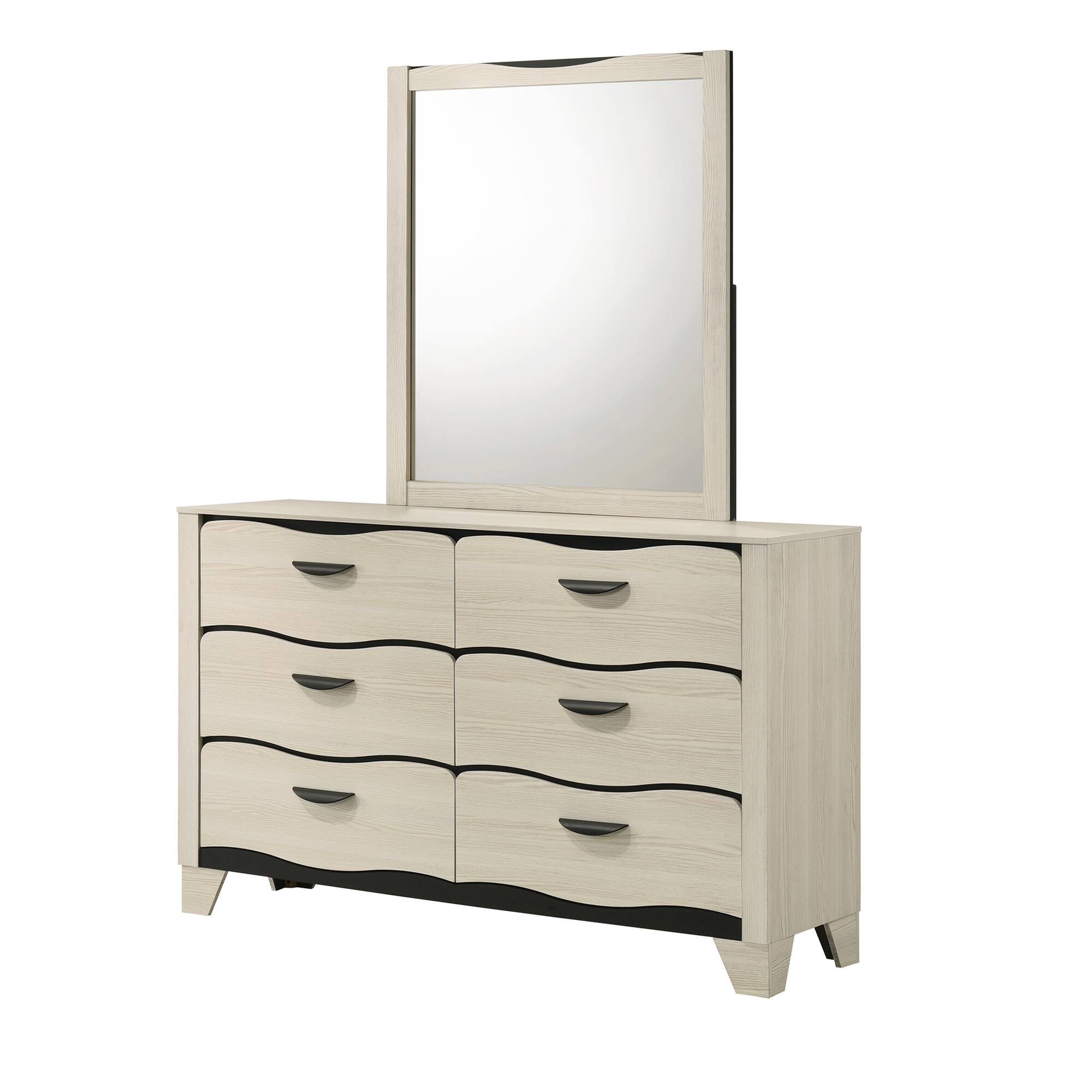Angle. Kings Brand Furniture - Kings Brand Furniture Brielle 6-Drawer Dresser with Mirror, Engineered Wood and Contemporary Design - White/Dark Brown.