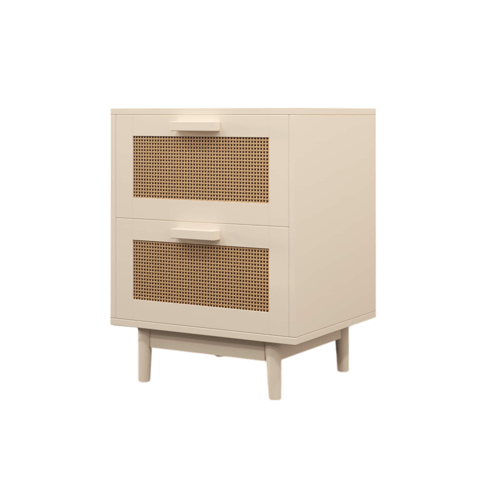 Spaco - 2 Drawers Rattan Nightstand, Solid Wood Legs, for Bedroom, Dorm and Small Spaces - Antique Natural+Rattan