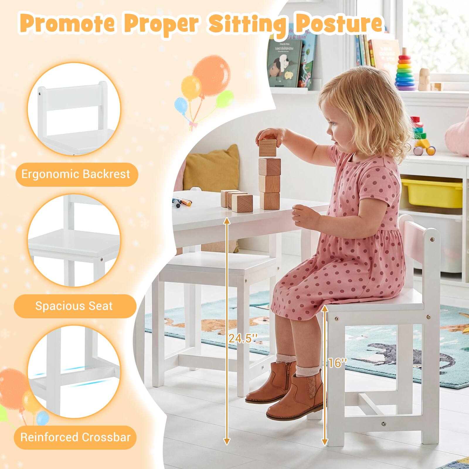 Promote Proper Sitting Posture

- Ergonomic Backrest
- Spacious Seat (24.5" x 16")
- Reinforced Crossbar