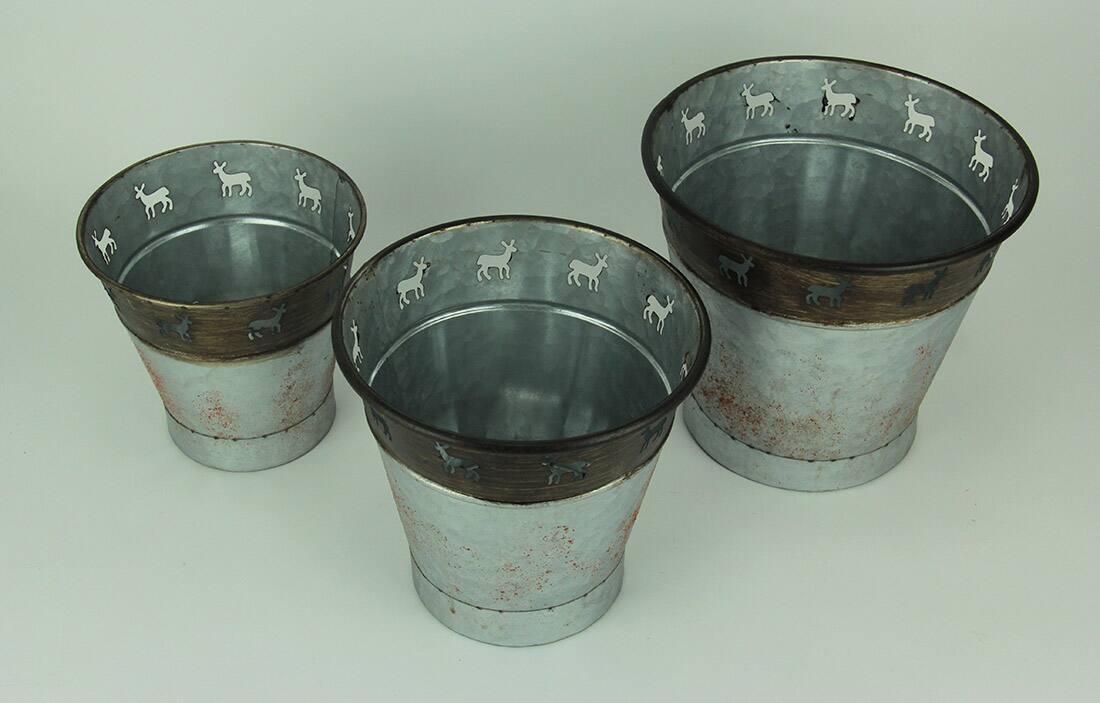 Alt View 1. Zeckos - Rustic Metal Deer Cutouts Primitive Bucket Set of 3 - Gray.