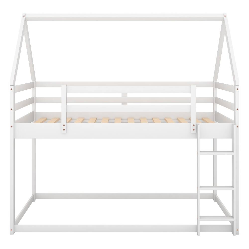 Alt View 9. Loheer - Loheer Twin Over Twin Low Bunk Bed House Bed with Ladder White - White.