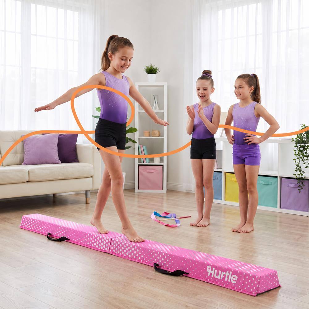 Alt View 1. Hurtle - Hurtle Foldable Balance Beam for Kids & Toddlers, Non-Slip Gymnastics Training Equipment with Carry Bag for Home - Pink.